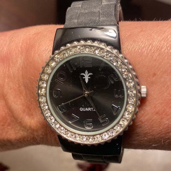 Accutime Watch Corp - Black Watch with Rhinestones Around Face - Picture 6 of 7